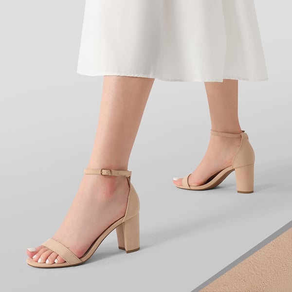 Open Toe Pump Chunky Heel Sandals - NUDE SUEDE - 2